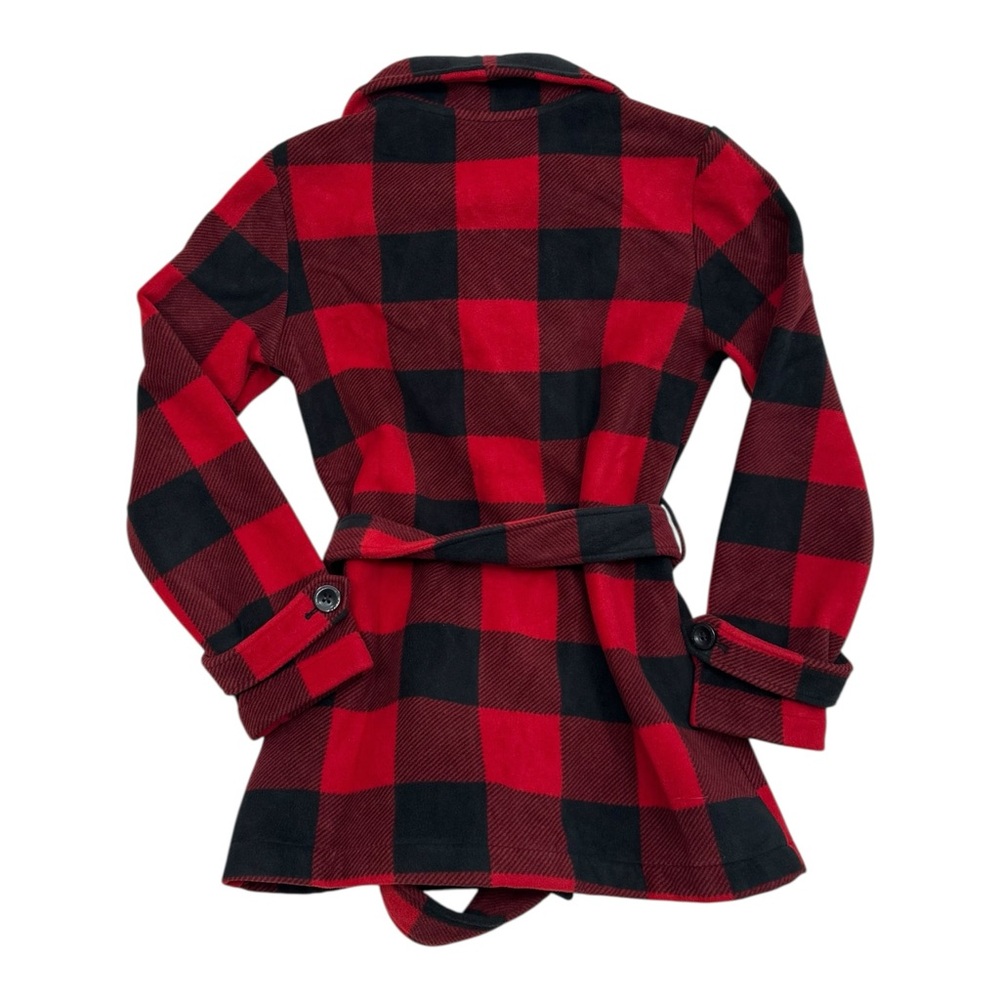 Ike Behar Red and Black Fleece Belted Jacket- Size Medium - Picture 7 of 7